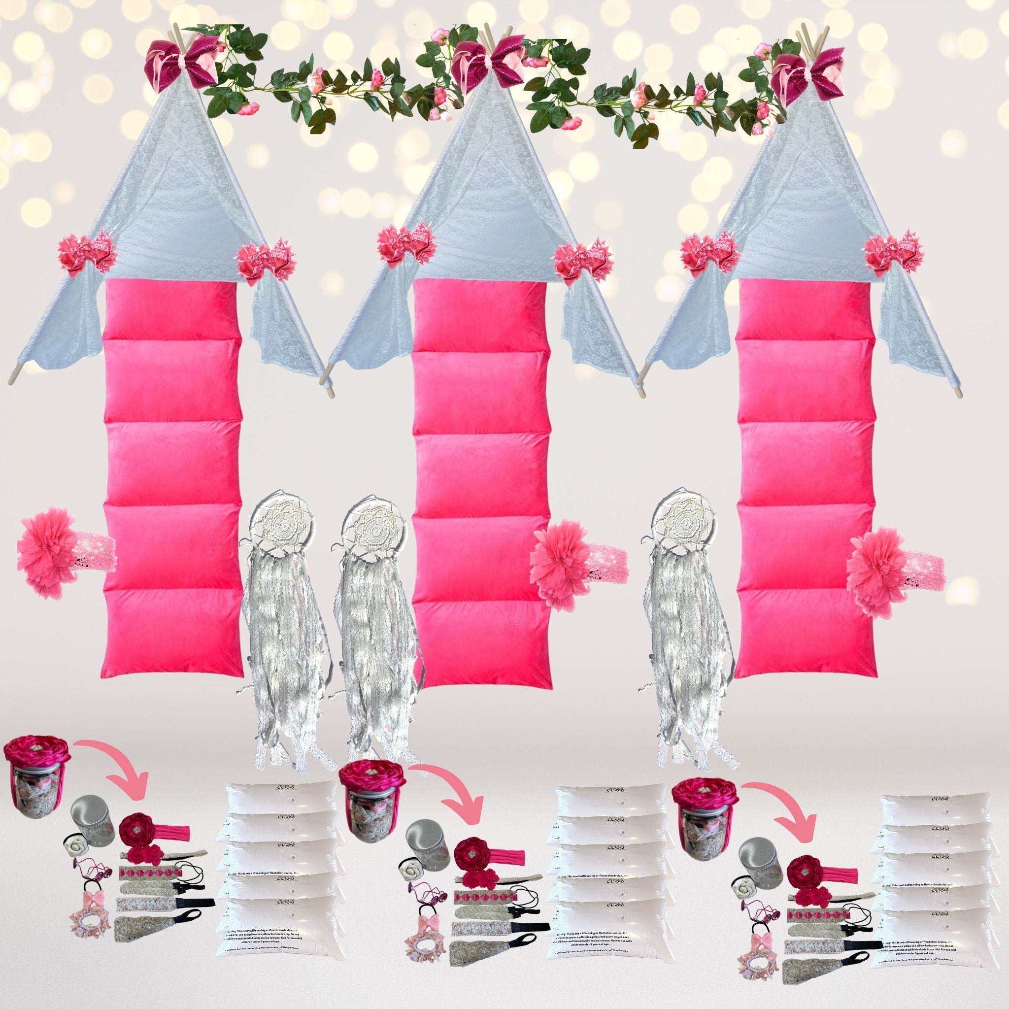 Boho Teepee Tent Glamping Party Bundle, Sleepover Party in a Box, Boho Party Decorations