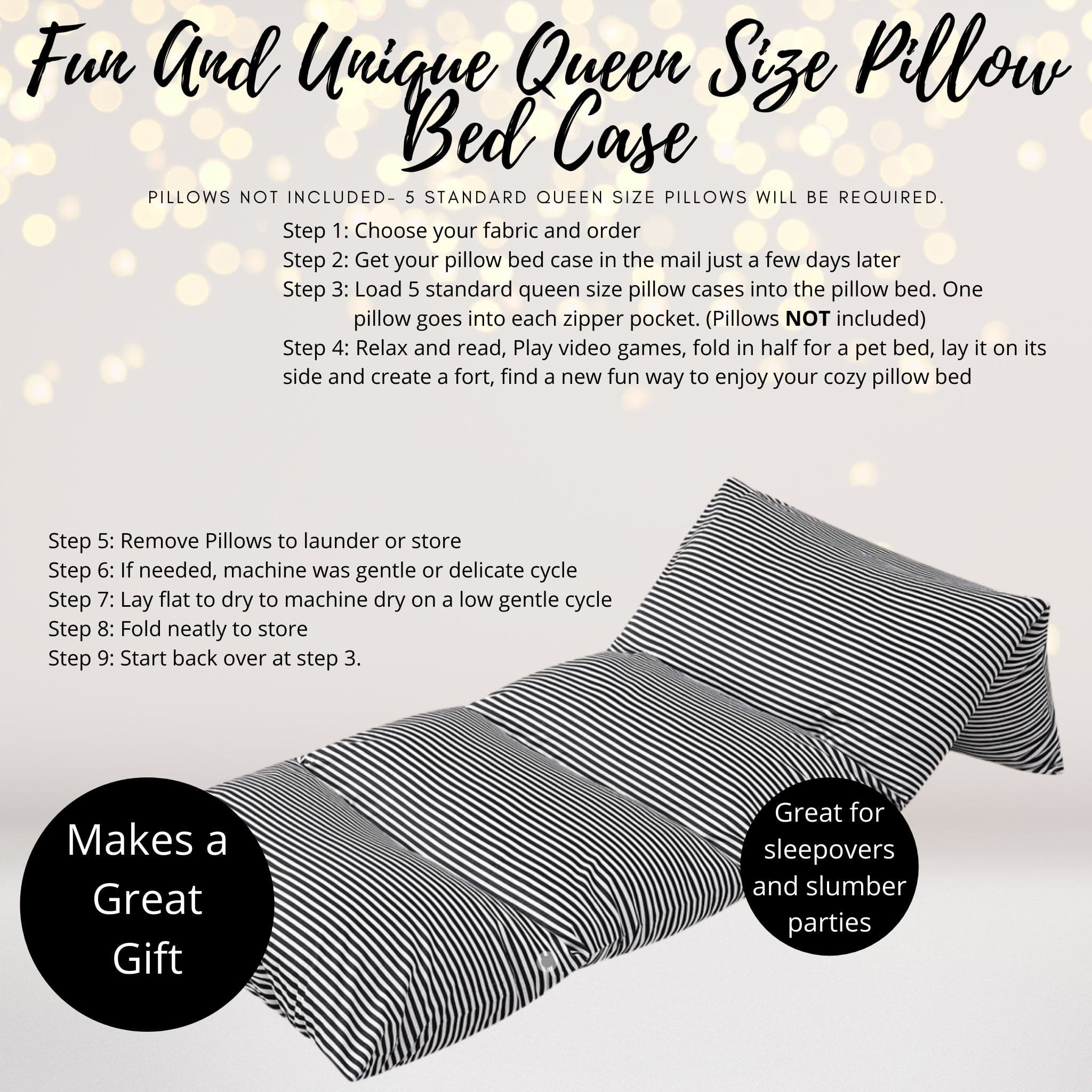 Black and White Stripe Pillow Bed Slipcover, Floor Lounger, Party Item, Gift for Kids