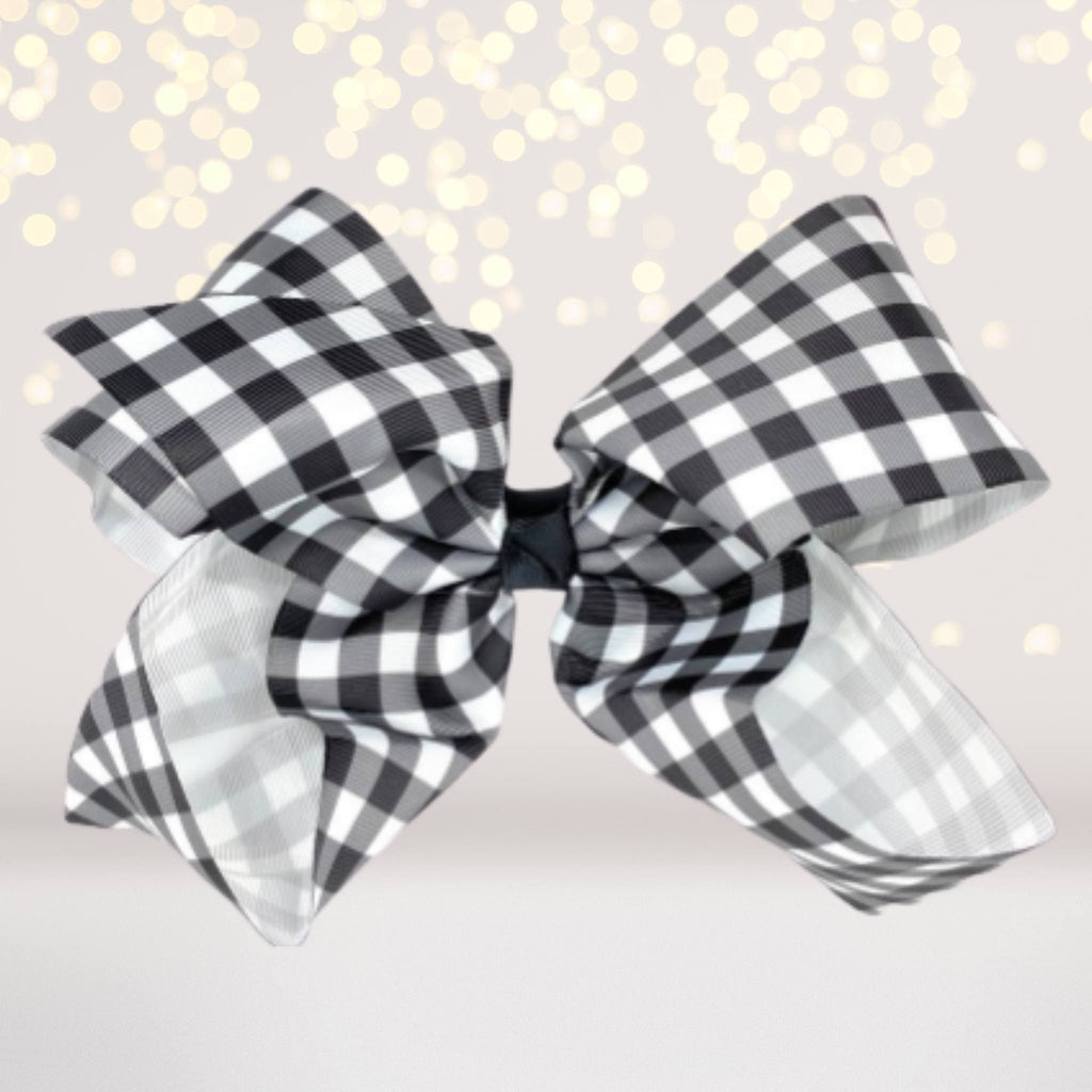 Large Red and Black Plaid Lumberjack Hair Bow, Black and White Plaid Buffalo Plaid Hair Bow