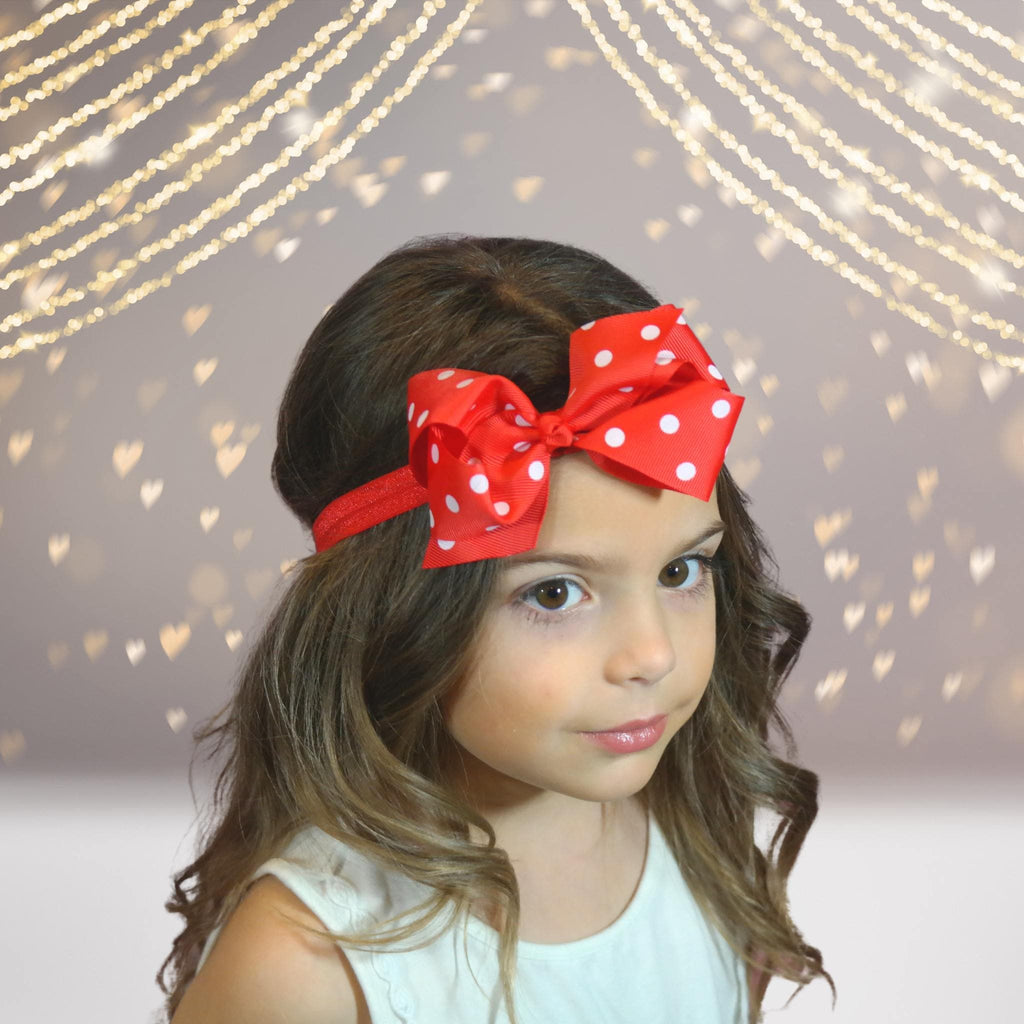 Polka Dot Chunky Bow Soft Elastic Headband, Polka Dot Bow Baby Headband