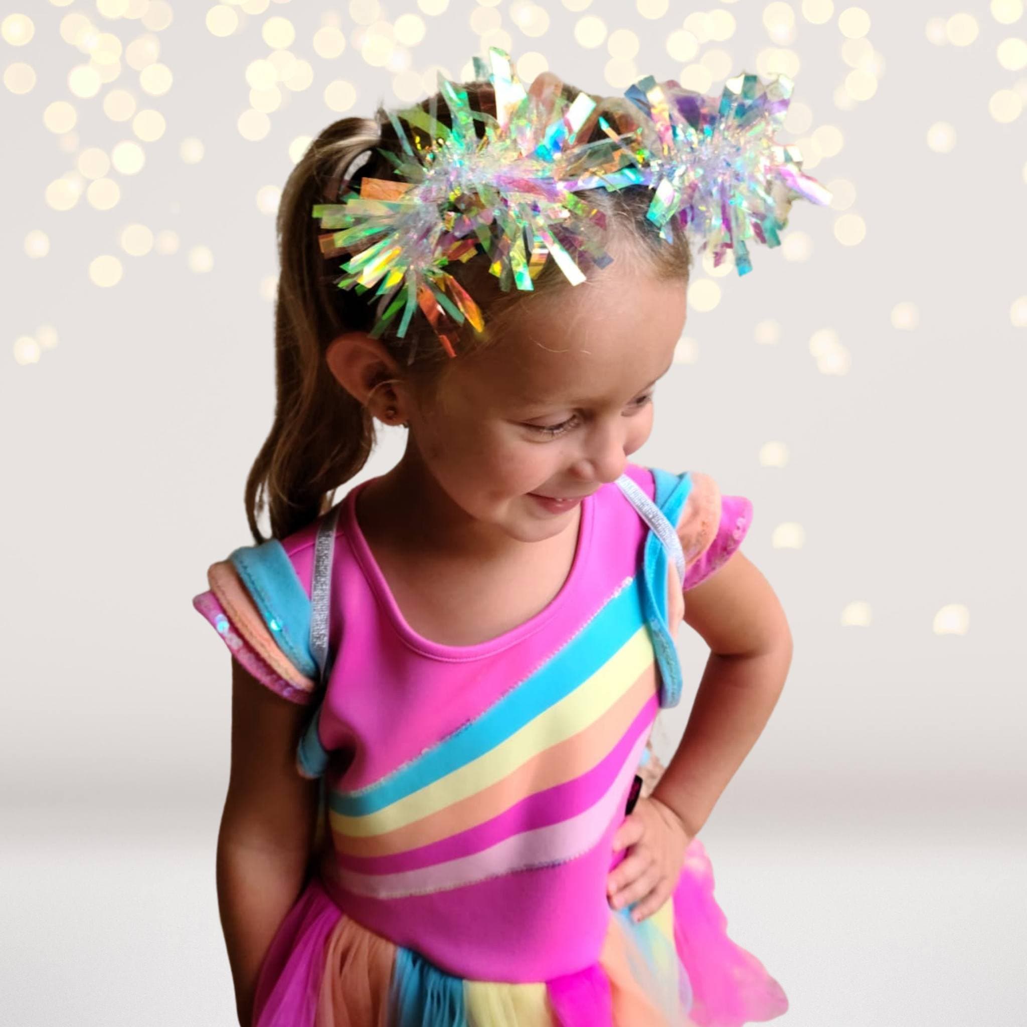 White Holographic Birthday party Pom Pom headband