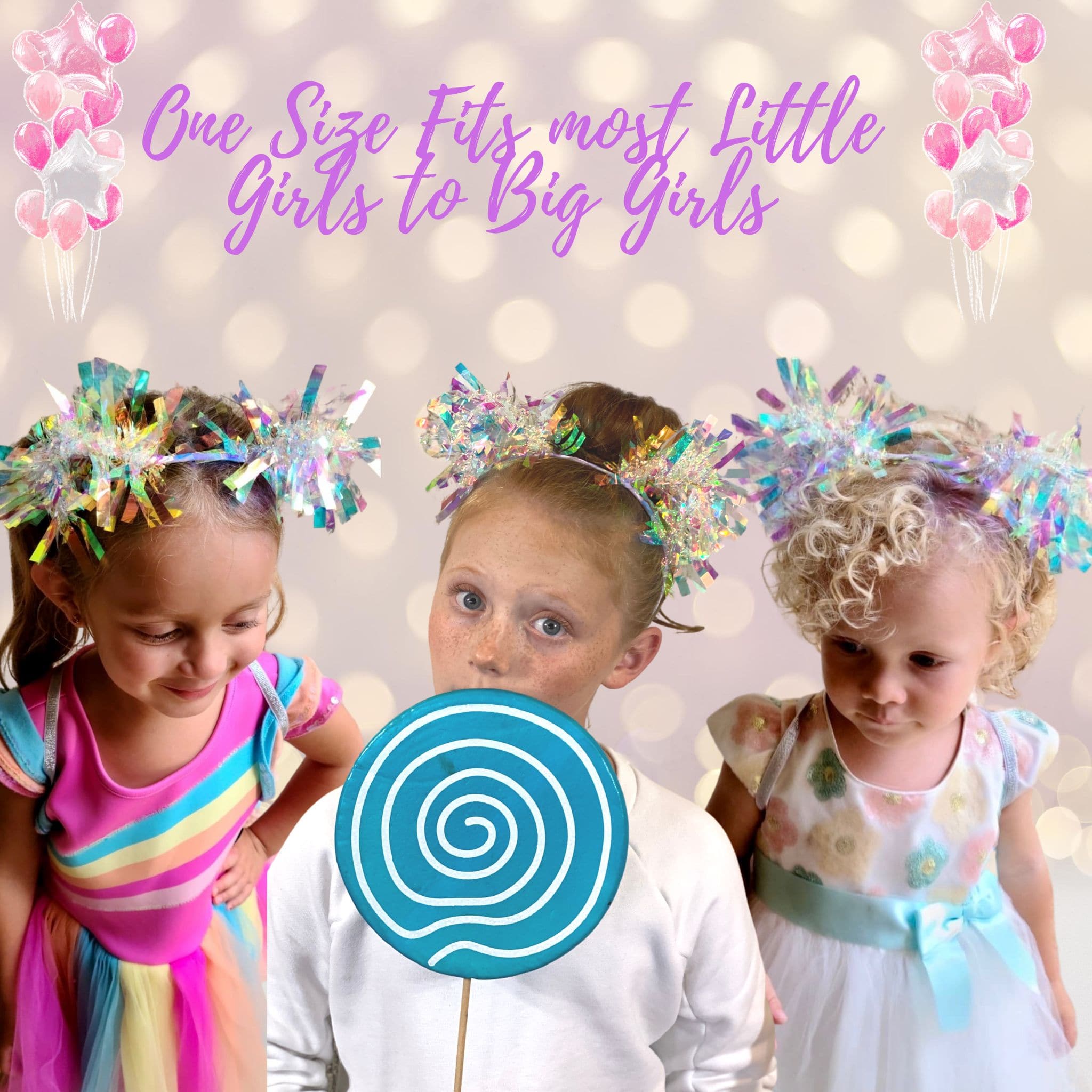 White Holographic Birthday party Pom Pom headband