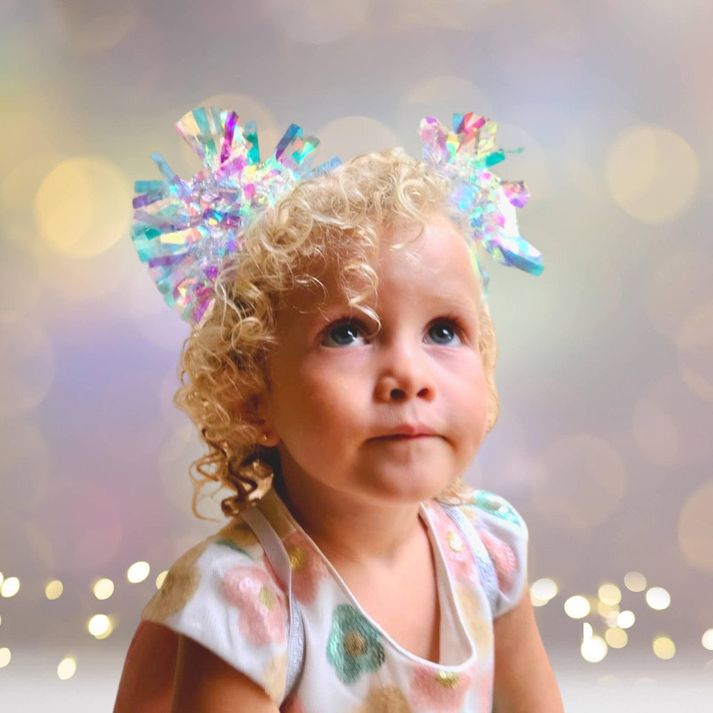 White Holographic Birthday party Pom Pom headband
