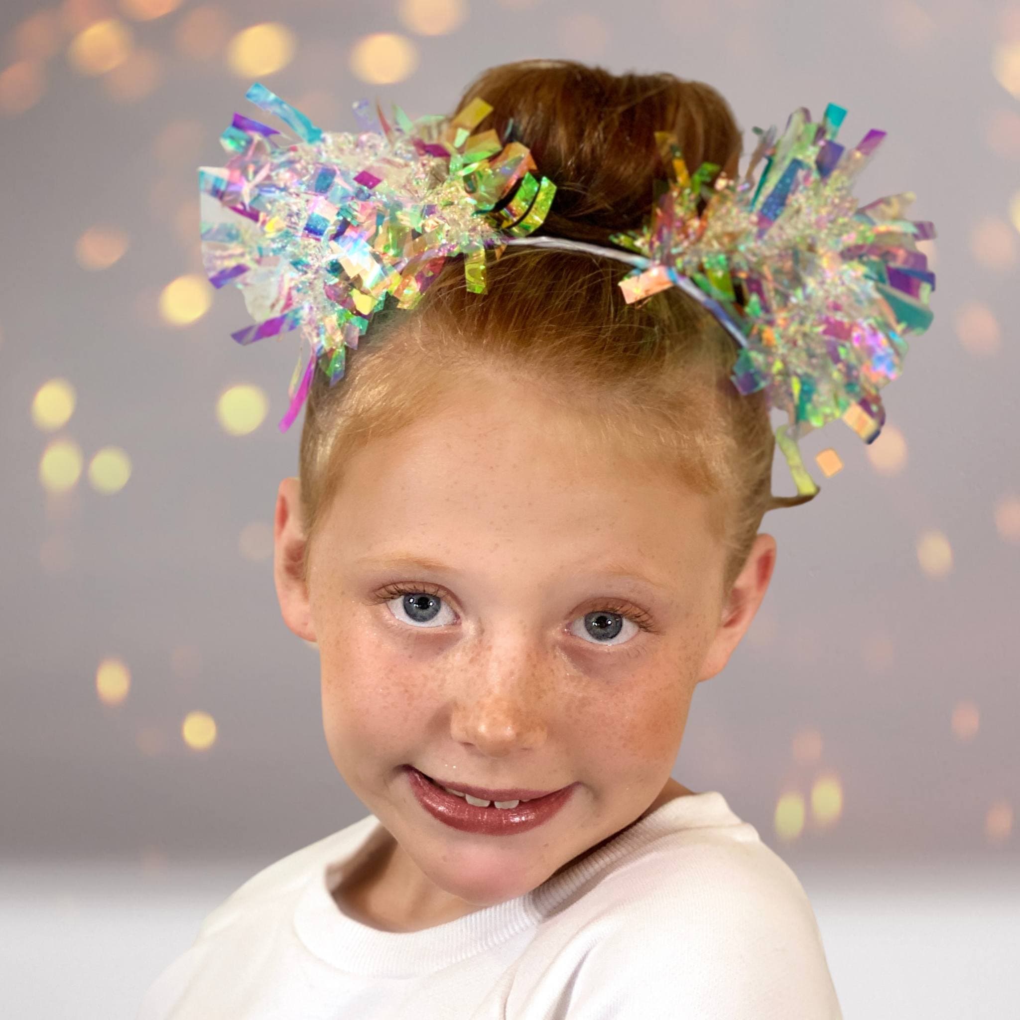 White Holographic Birthday party Pom Pom headband