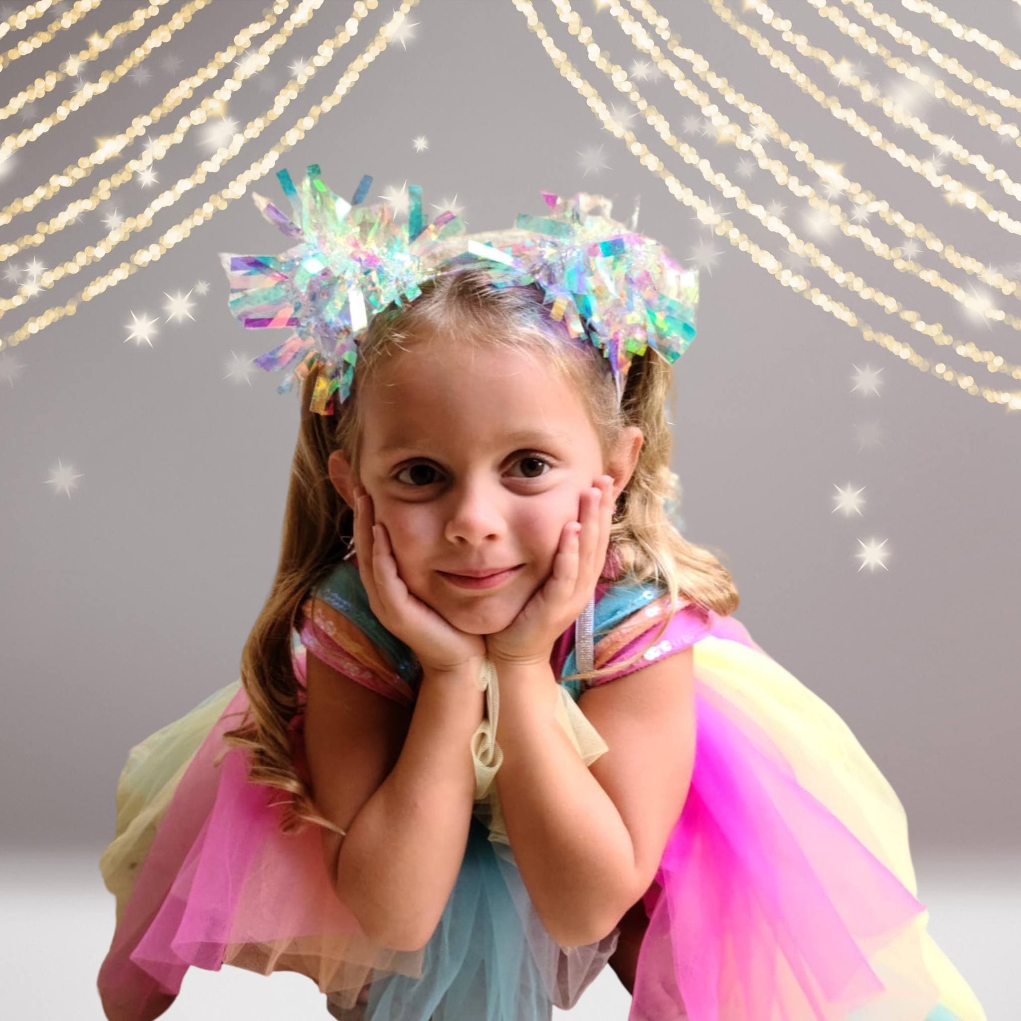 White Holographic Birthday party Pom Pom headband