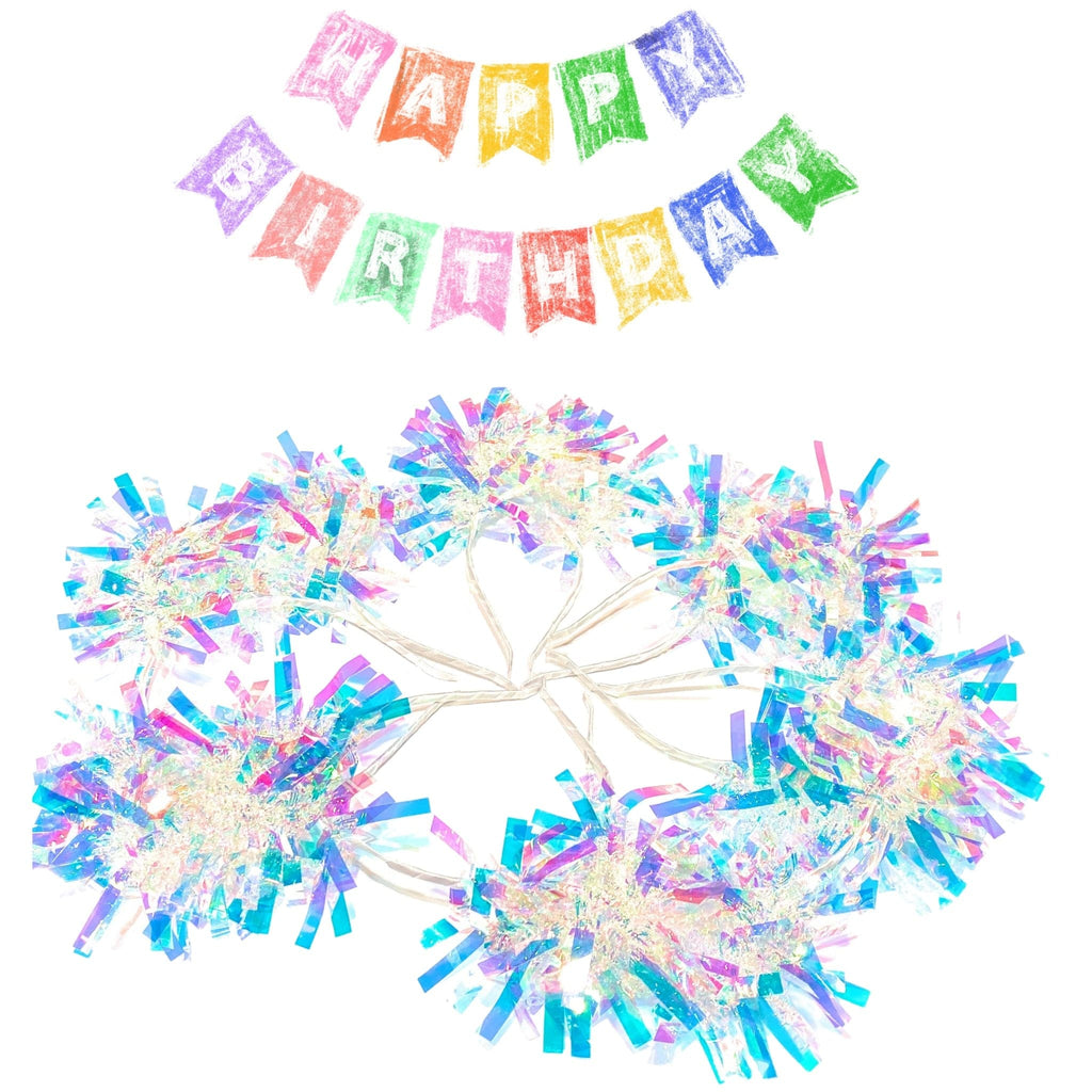 White Holographic Birthday party Pom Pom headband