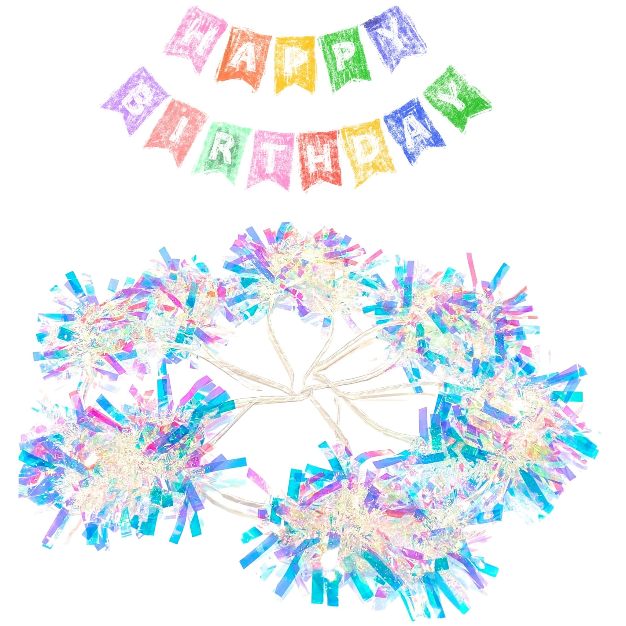 White Holographic Birthday party Pom Pom headband