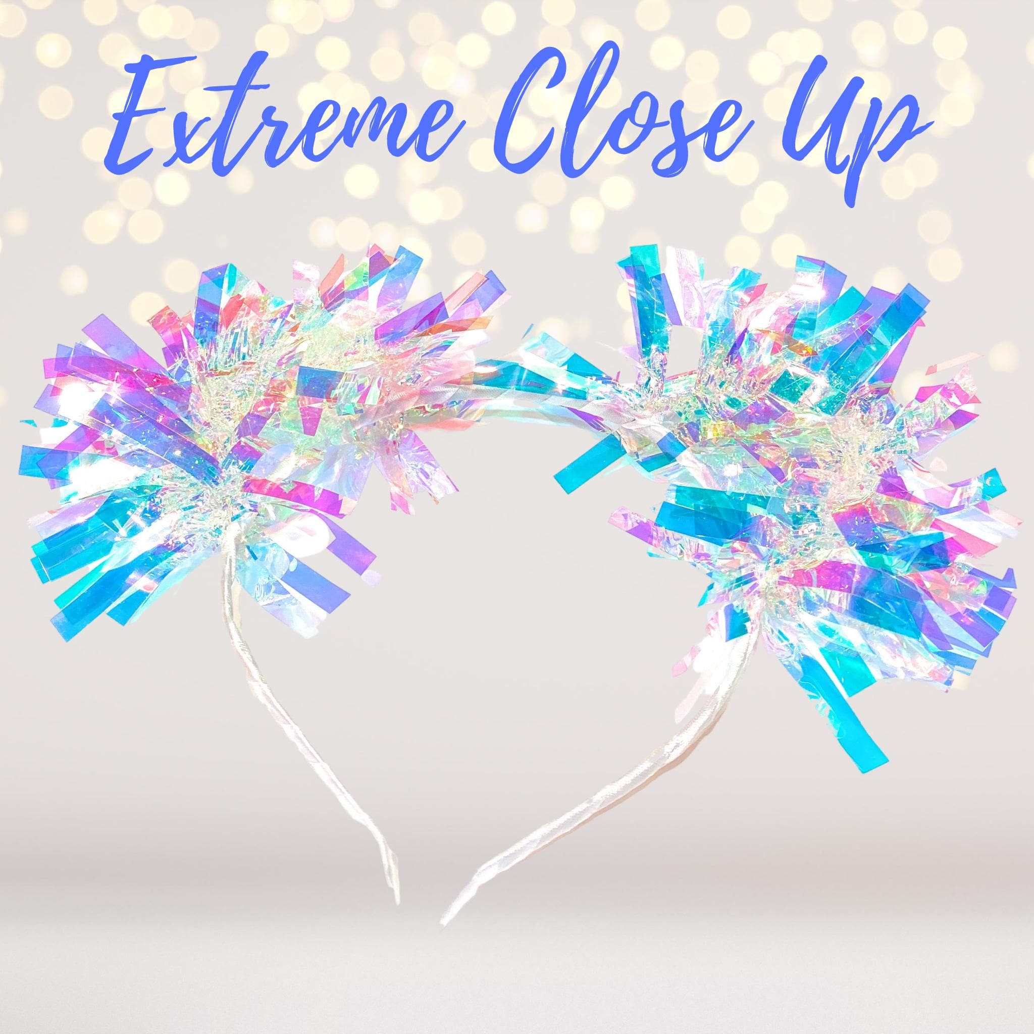 White Holographic Birthday party Pom Pom headband