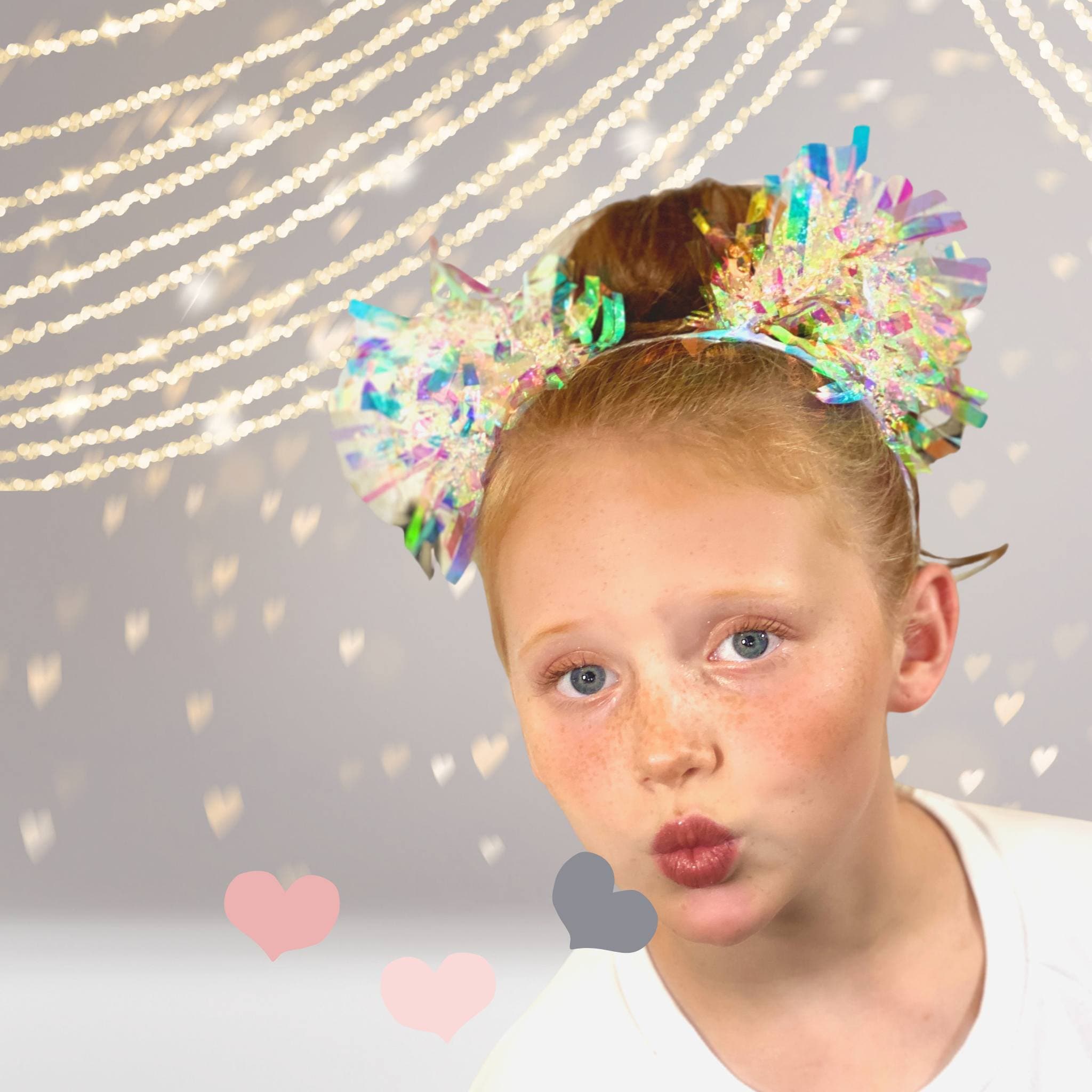 White Holographic Birthday party Pom Pom headband